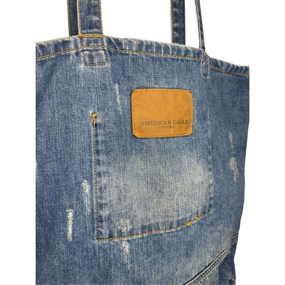 American Eagle Denim Jean Tote Bag Purse Distressed Shopping Beach Travel - Picture 3 of 7